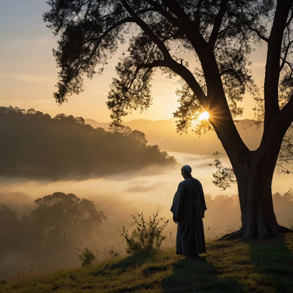 wise elders silhouette while stands peacefully