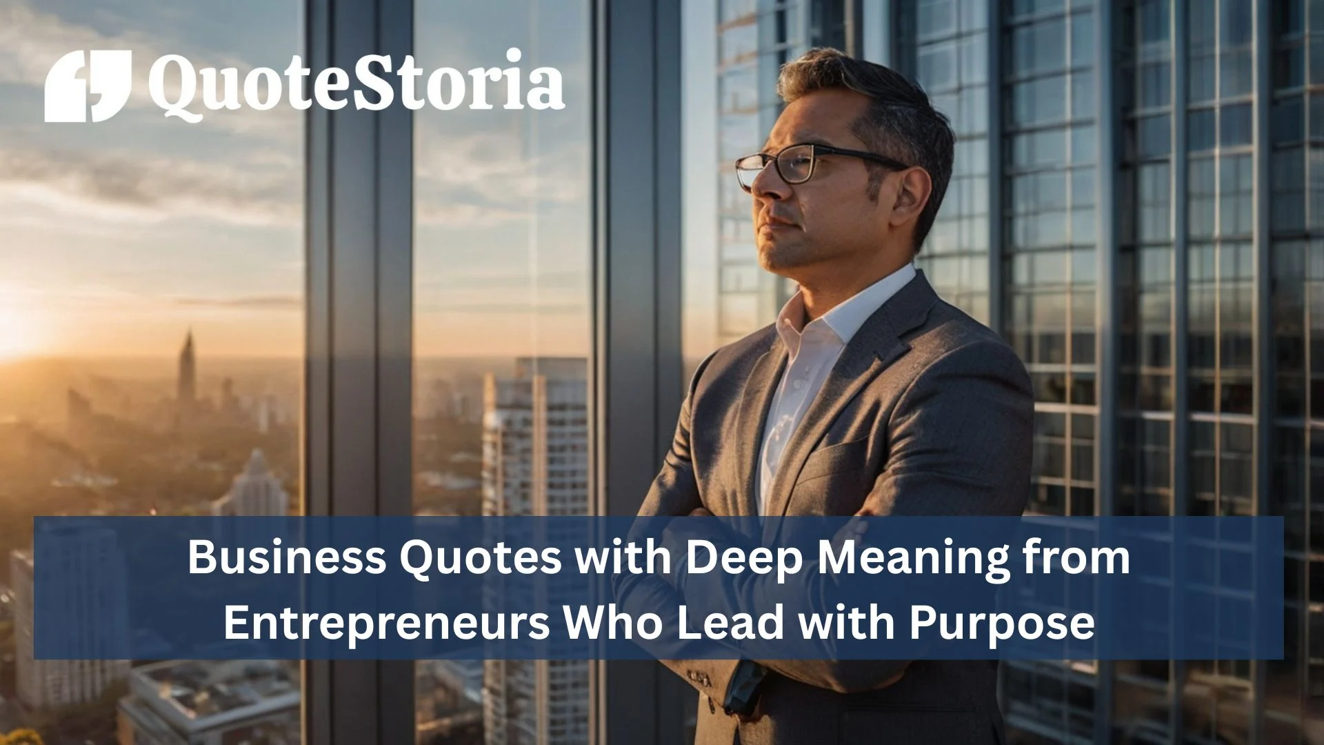 Entrepreneur looking over city skyline at sunrise—symbolizing reflection, vision, and purpose behind powerful business quotes