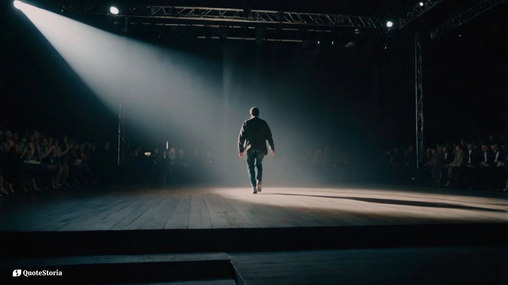"Visual of taking the first step onto a stage symbolizing courage."