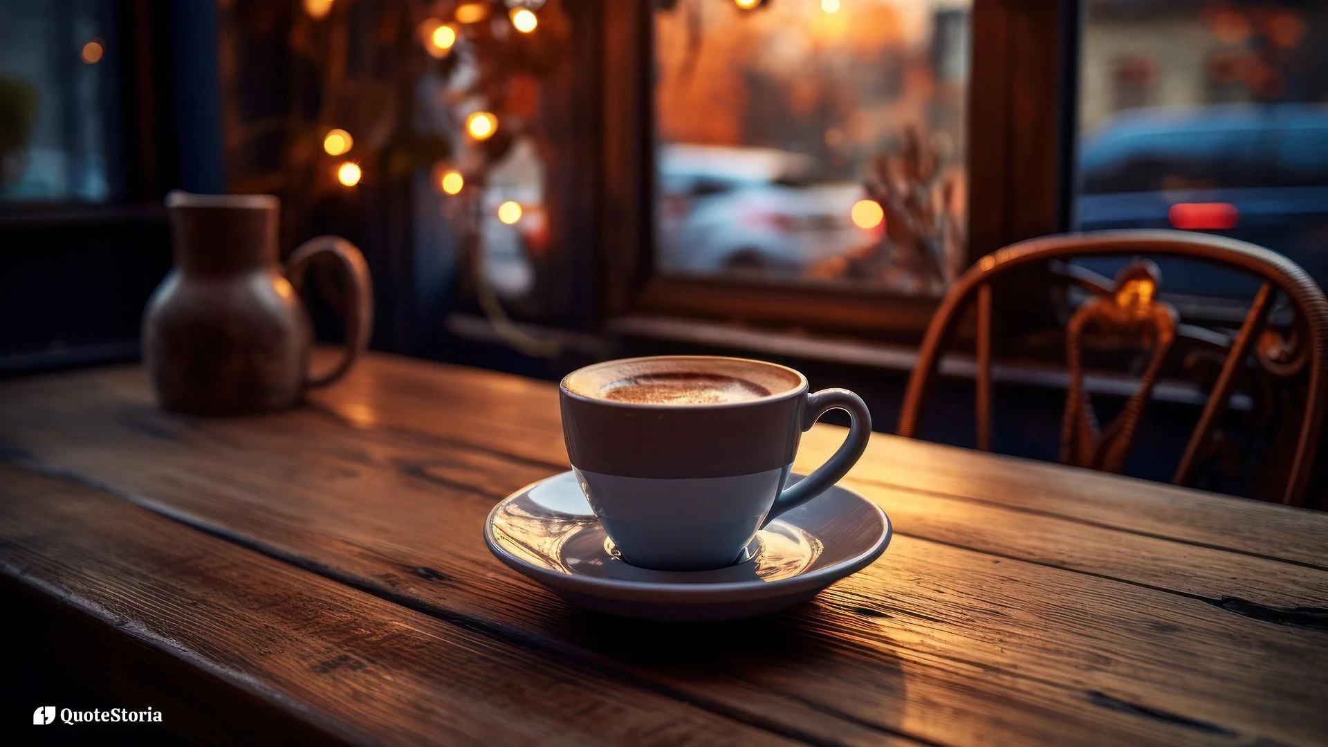 "Story image of hope and resilience: coffee on the table in morning light."