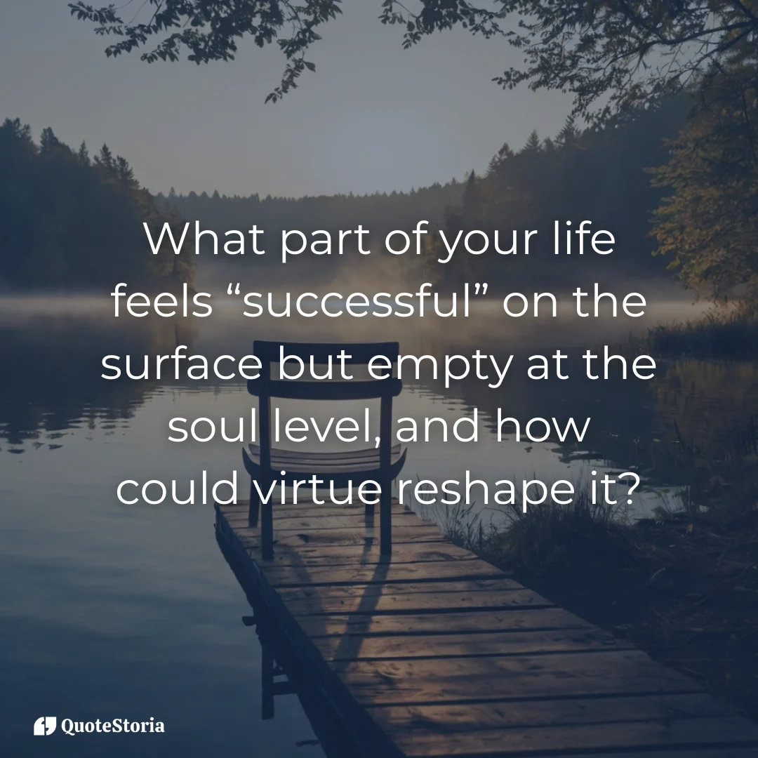"A lone chair by a misty lake at sunrise, inviting reflection on virtue."