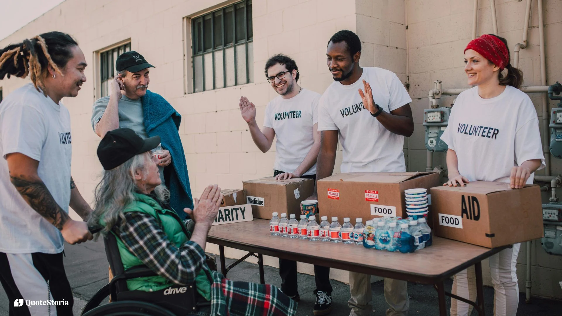 "A man serving food at a shelter, symbolizing fulfillment through virtue."
