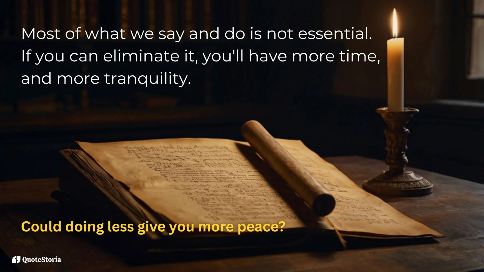 "Marcus Aurelius featured image quote on eliminating the nonessential for focus and tranquility."