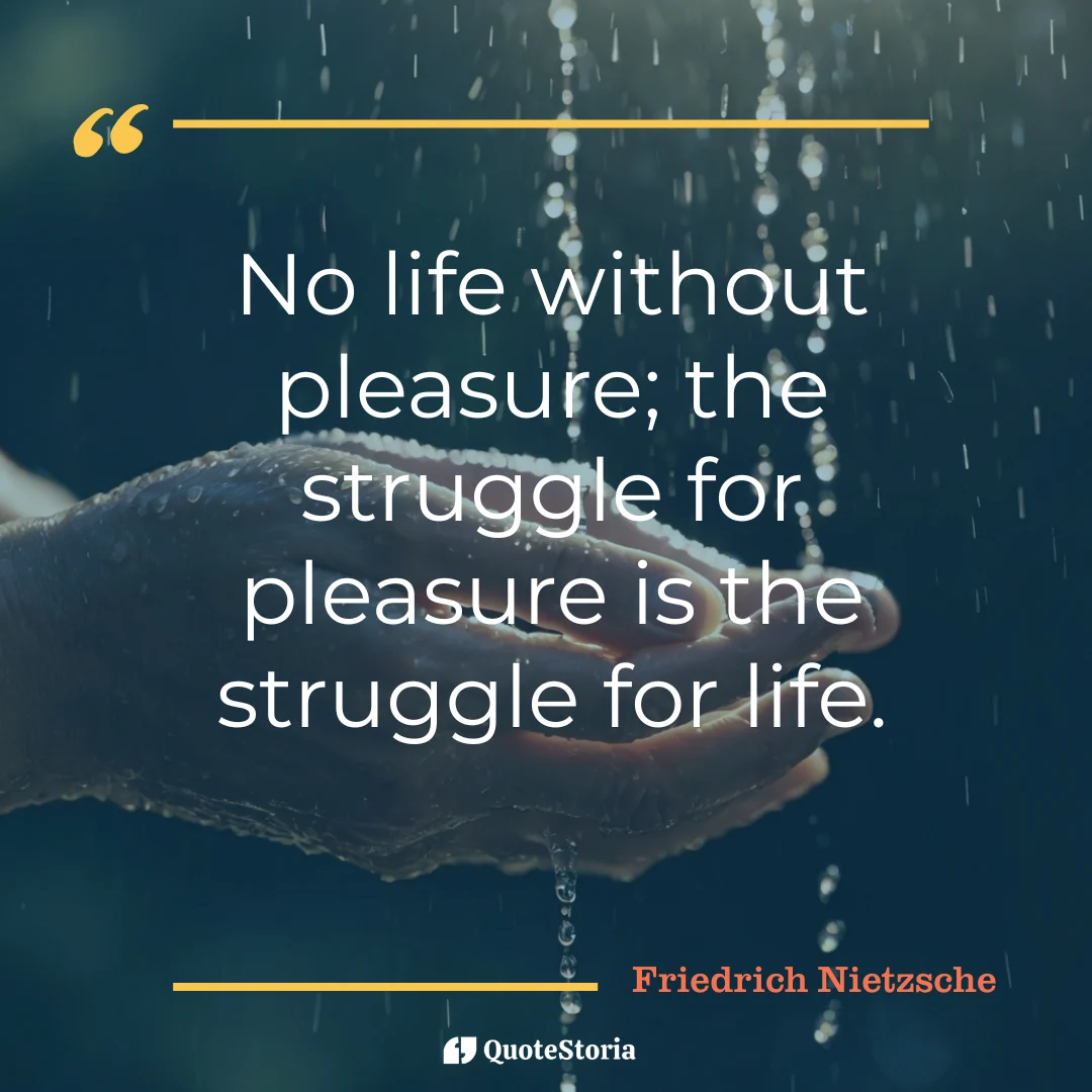 "Quote card image for Nietzsche: 'No life without pleasure, struggle for life.'"