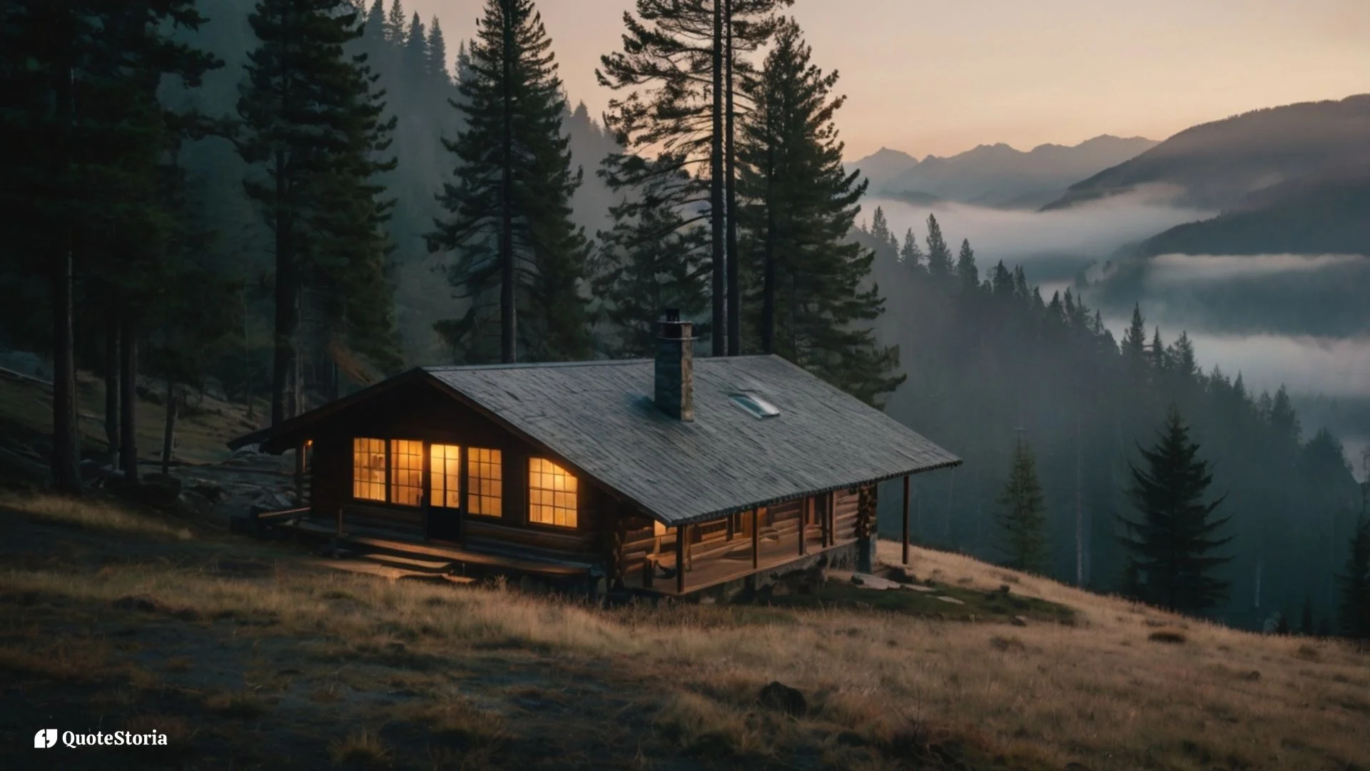 "Silent mountain retreat at sunrise reflecting Nietzsche’s lesson on inner peace."