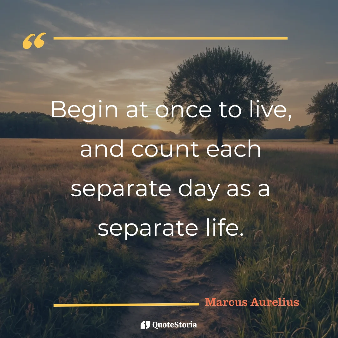 Marcus Aurelius — each day as a new life quote illustrated as glowing sunrise