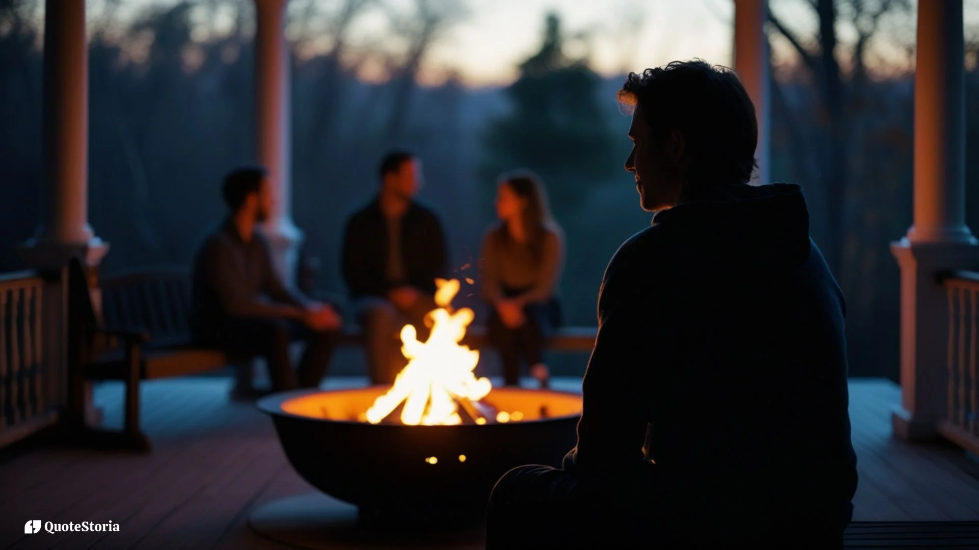 A person sitting by a fire pit, finding community and security in a shared moment of joy.
