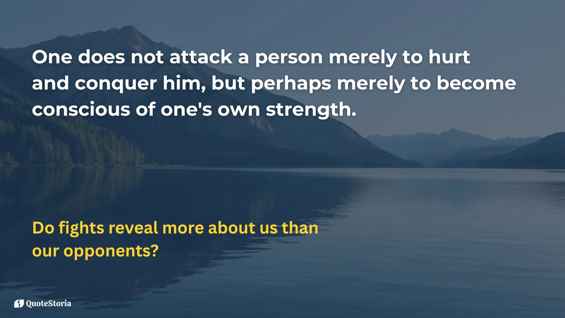 Friedrich Nietzsche featured image – "One does not attack a person merely to hurt and conquer him, but to become conscious of one’s own strength" on background with dramatic abstract conflict theme.