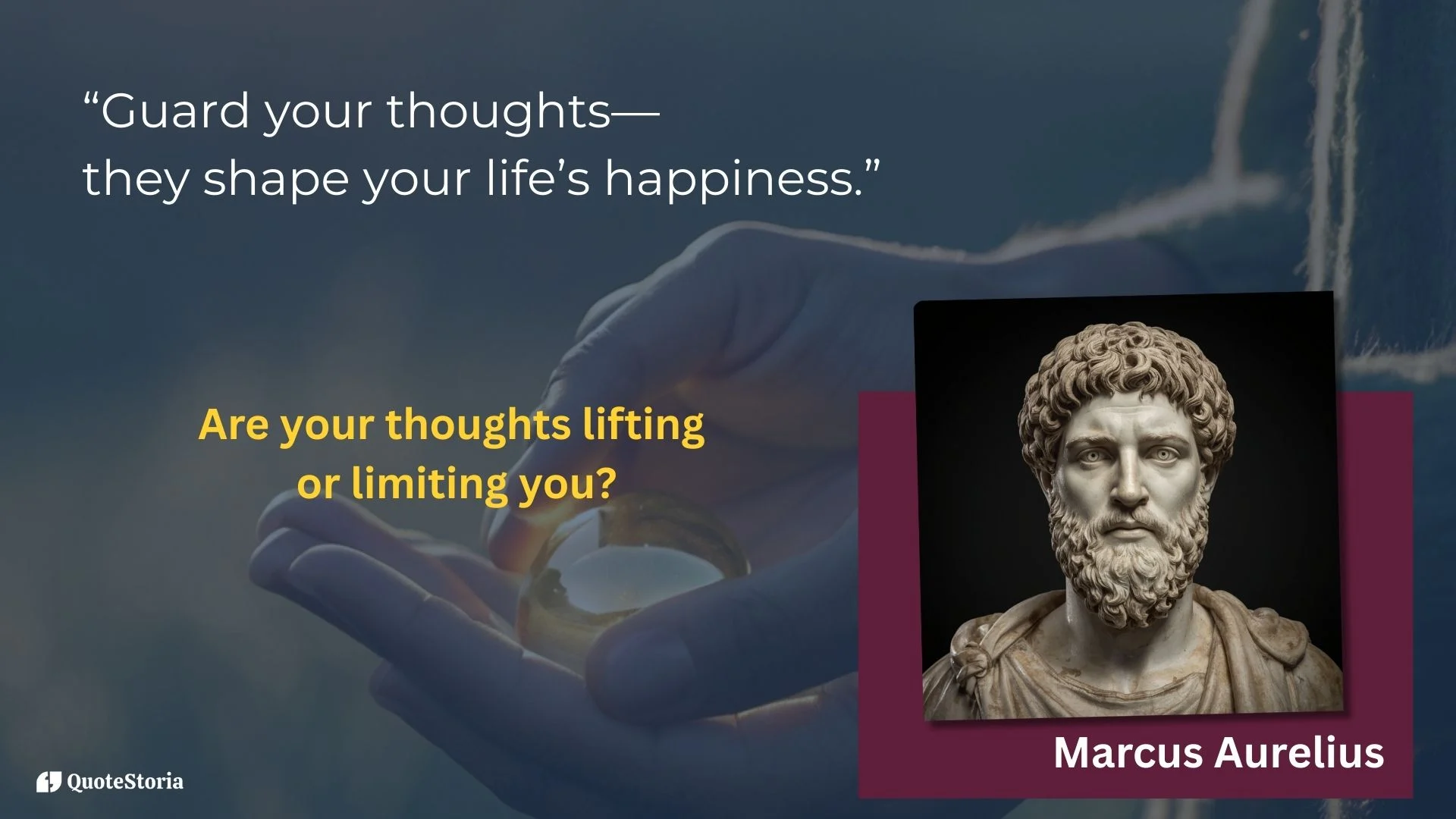 Marcus Aurelius featured image - "guard your thoughts quote" on background with bust portrait of him