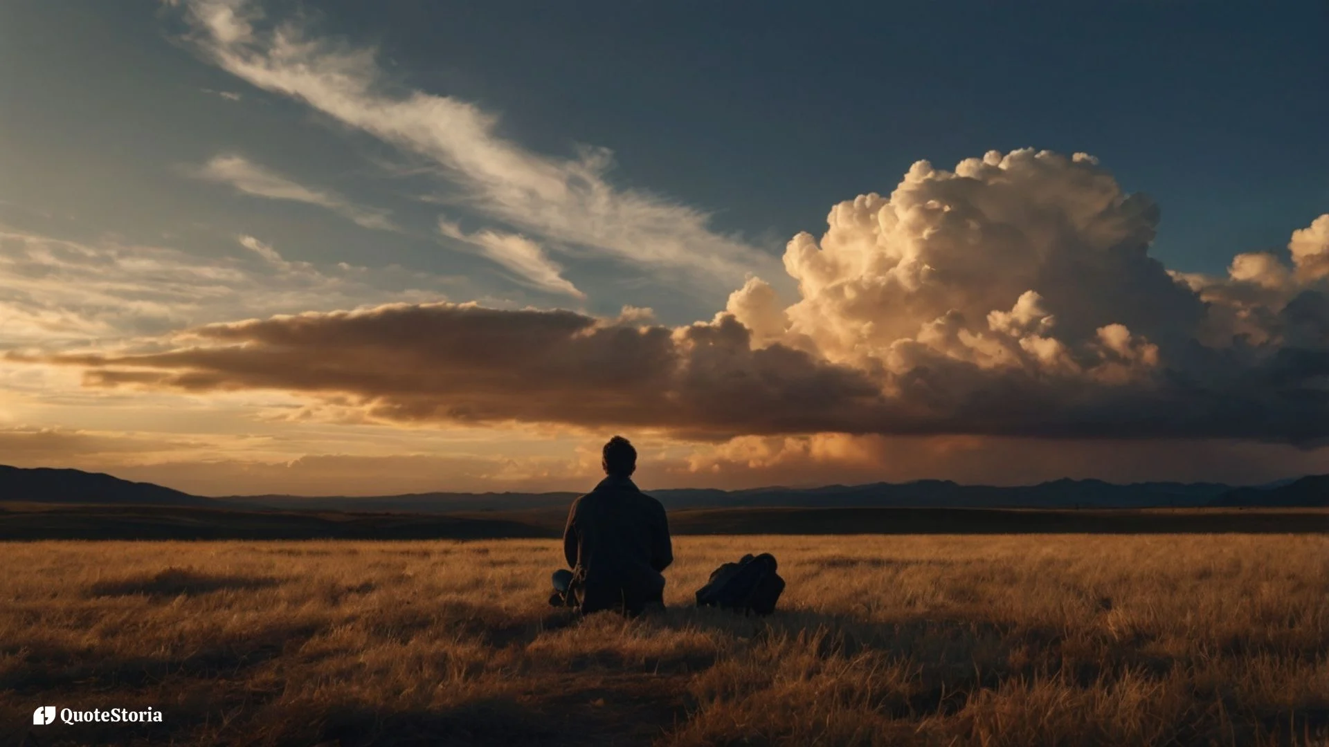 Calm cinematic illustration of a peaceful figure under a vast sky with drifting clouds, symbolizing inner space and emotional resilience.