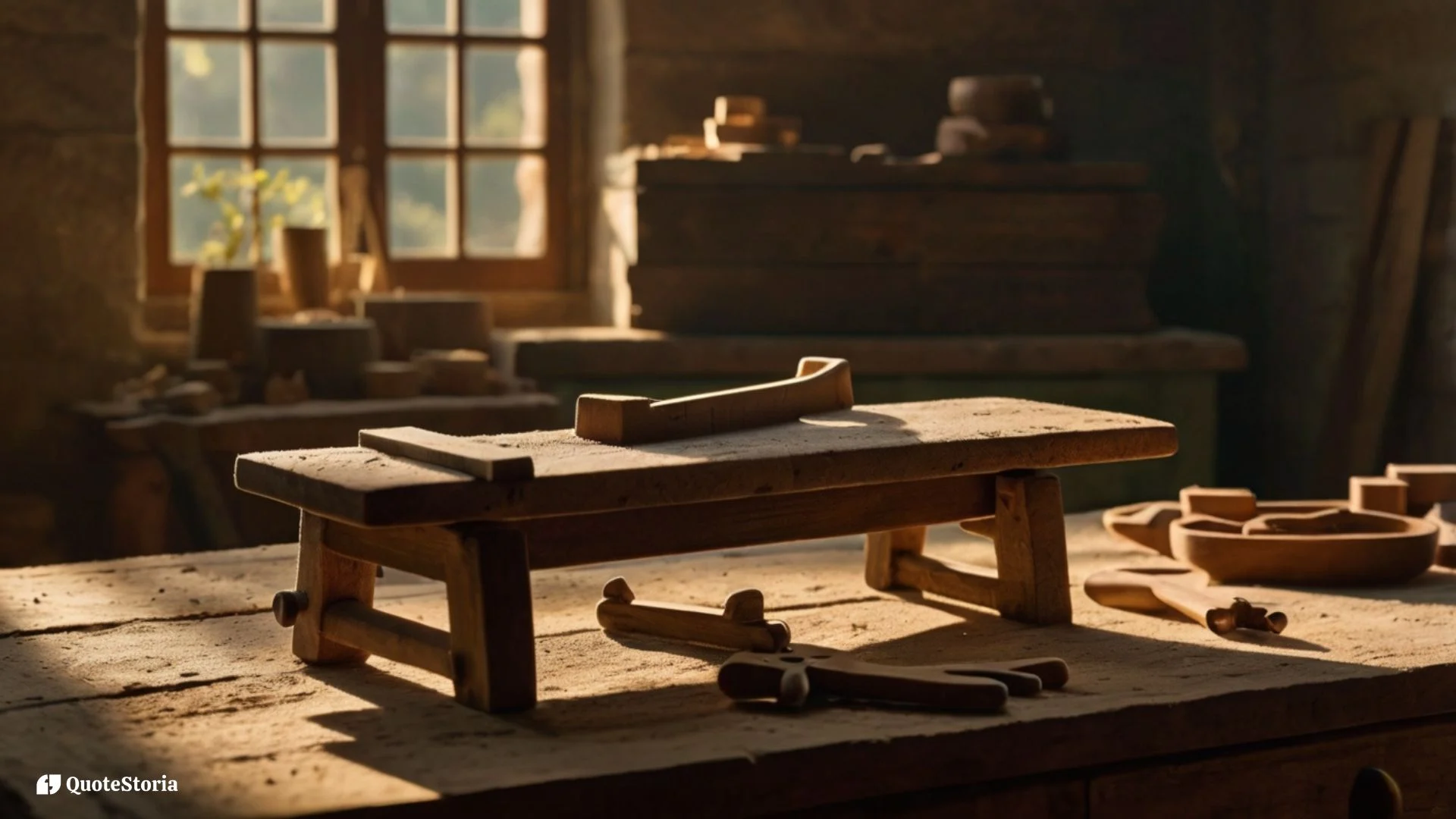a Carpenter's table in golden hour backdrop