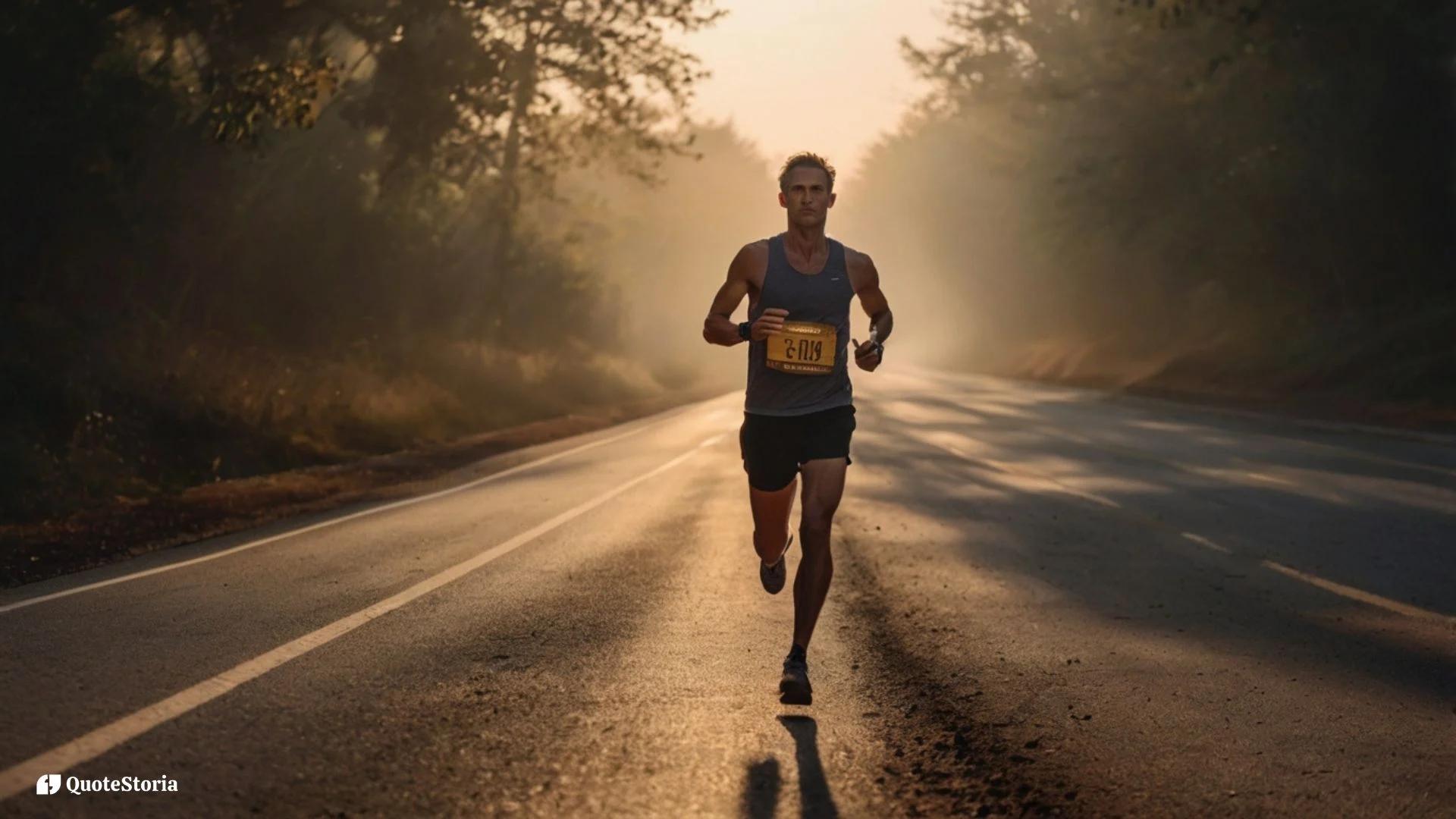 A marathon runner focused on the present step, symbolizing perseverance and Marcus Aurelius’ wisdom about living in the moment.