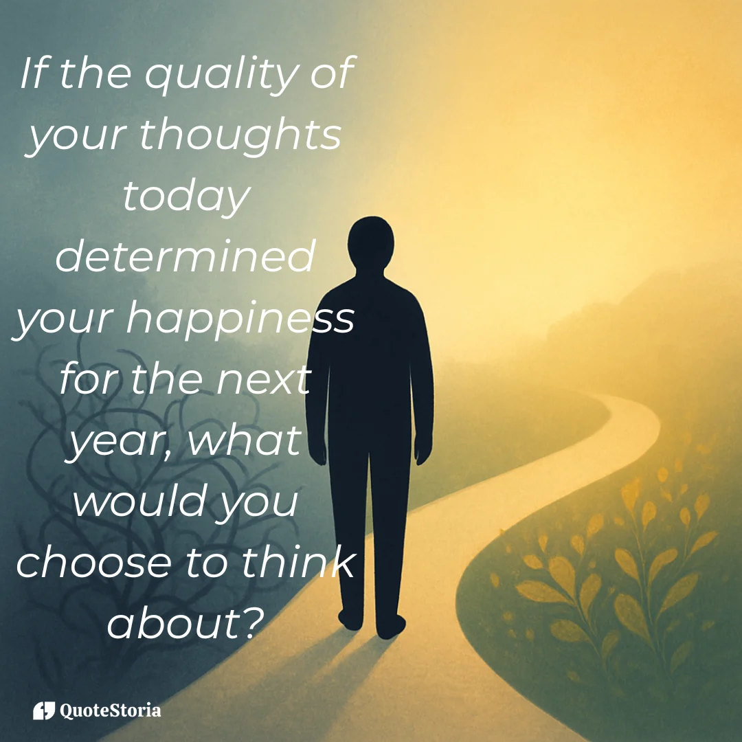 Square reflection question graphic about choosing thoughts that shape happiness.