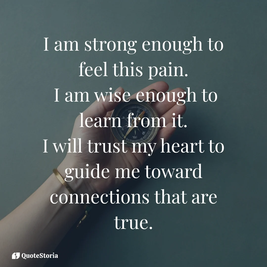 An affirmation image showing a hand holding a compass pointing to the heart, symbolizing self-trust.