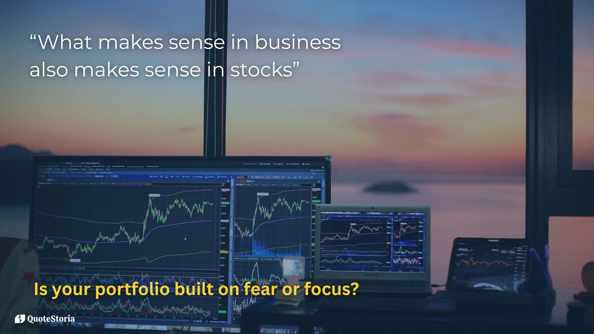 Warren Buffet featured image quote on business logic in stocks and investor tenacity.