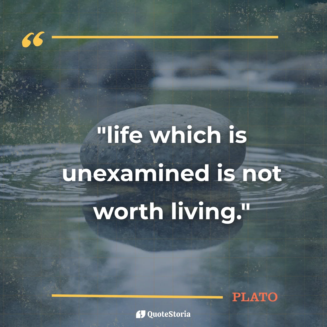 Plato quote card: balanced stones symbolize the stability of an examined life.