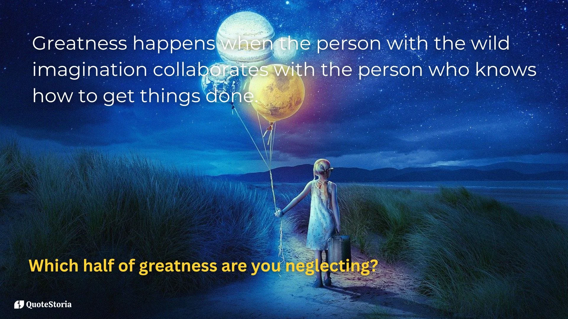 Simon Sinek quote featured image: Greatness happens when imagination collaborates with execution.