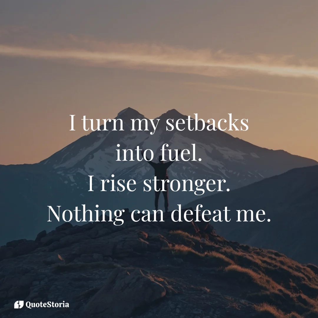 "Affirmation image: silhouette on mountain peak rising stronger after setbacks."