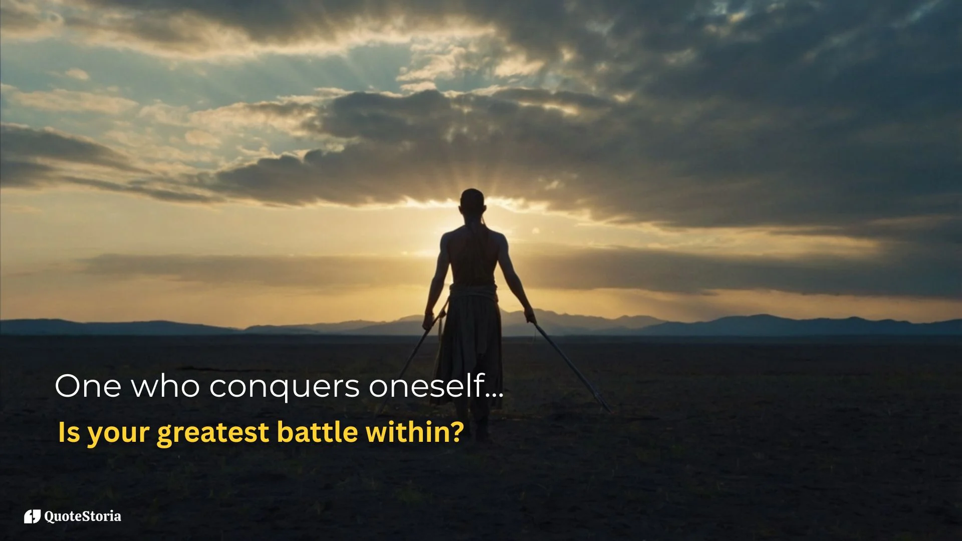 Buddha quote featured image: "One who conquers oneself" - the ultimate victory.
