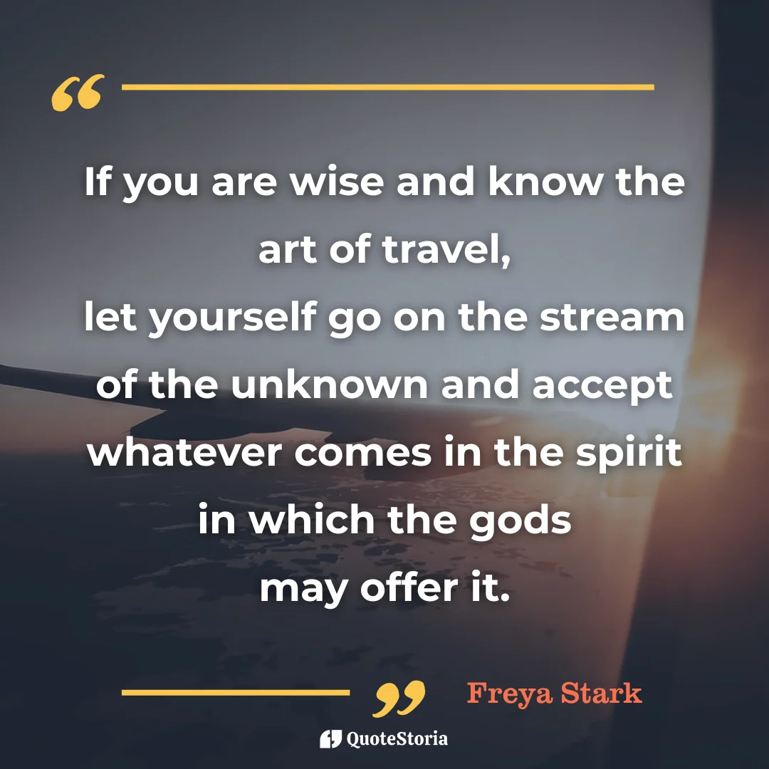 Freya Stark quote card image: Open hand accepting melting ice in water, symbolizing letting go and acceptance.