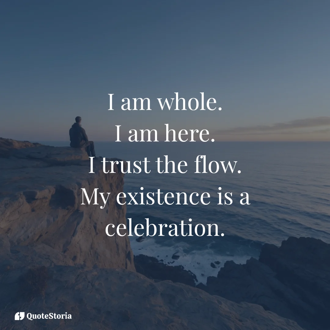 Figure facing calm ocean sunrise, affirmation: I am the celebration, Osho.