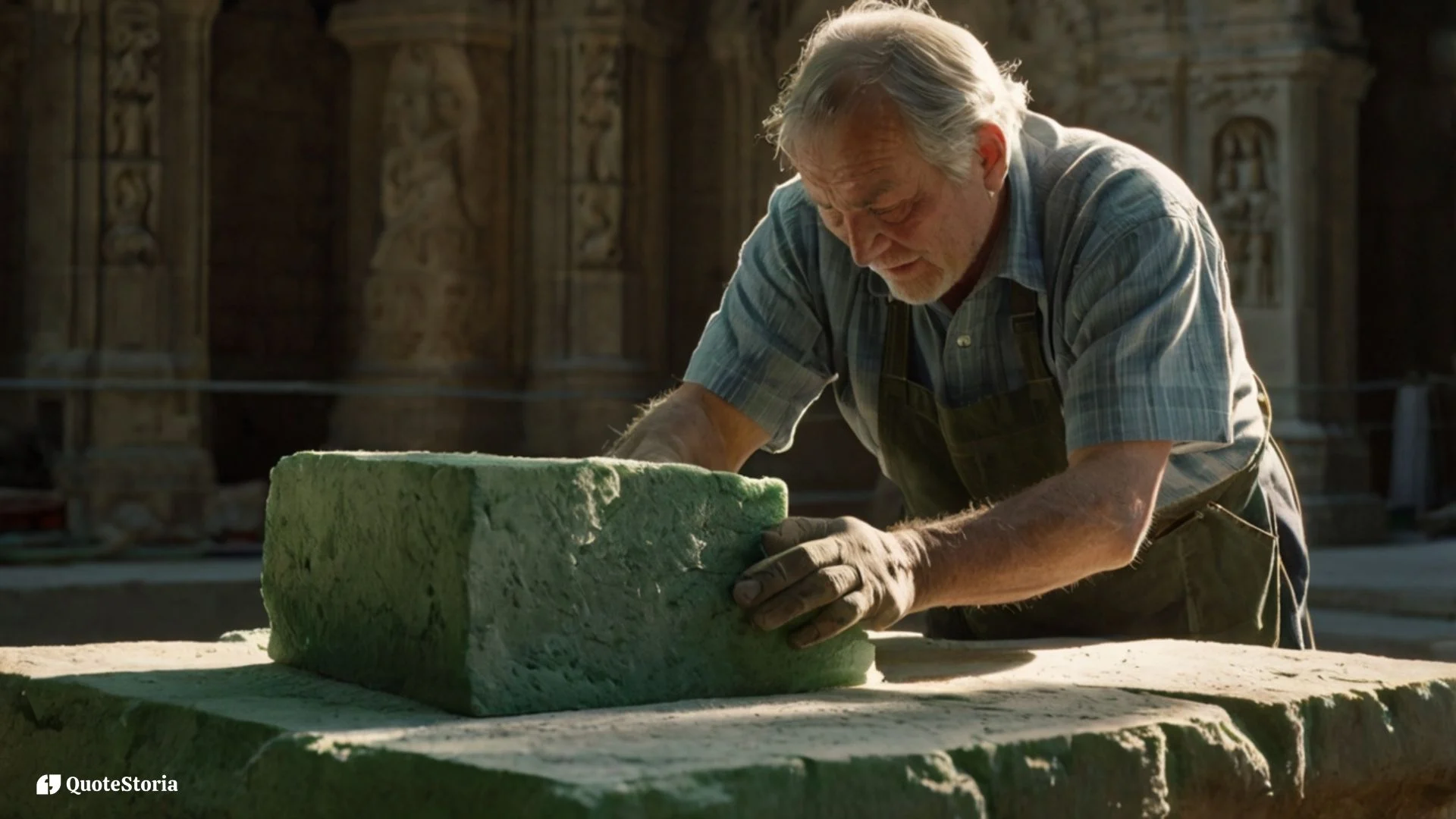 Image showing a stonemason working meticulously on a cathedral stone block for enduring value.