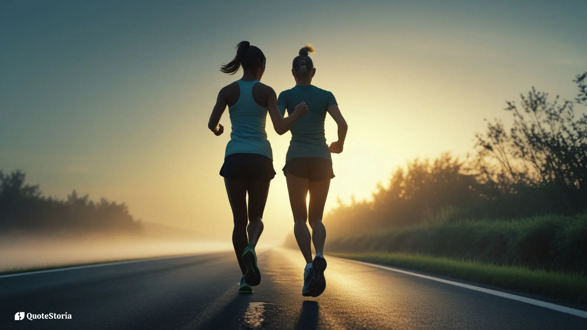 Two runners training together at sunrise, illustrating Dr. Oz's quote about sharing goals and finding support