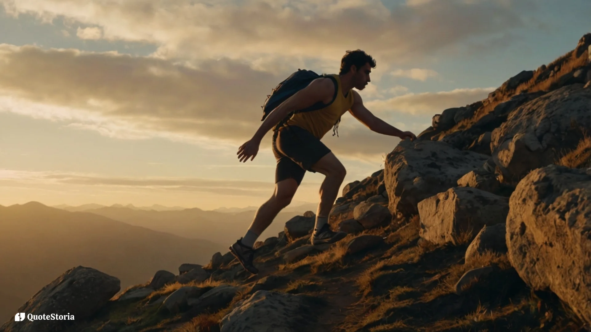 Featured image illustrating quotes on the importance of effort and hard work, showing a determined person pushing a boulder uphill at sunrise.