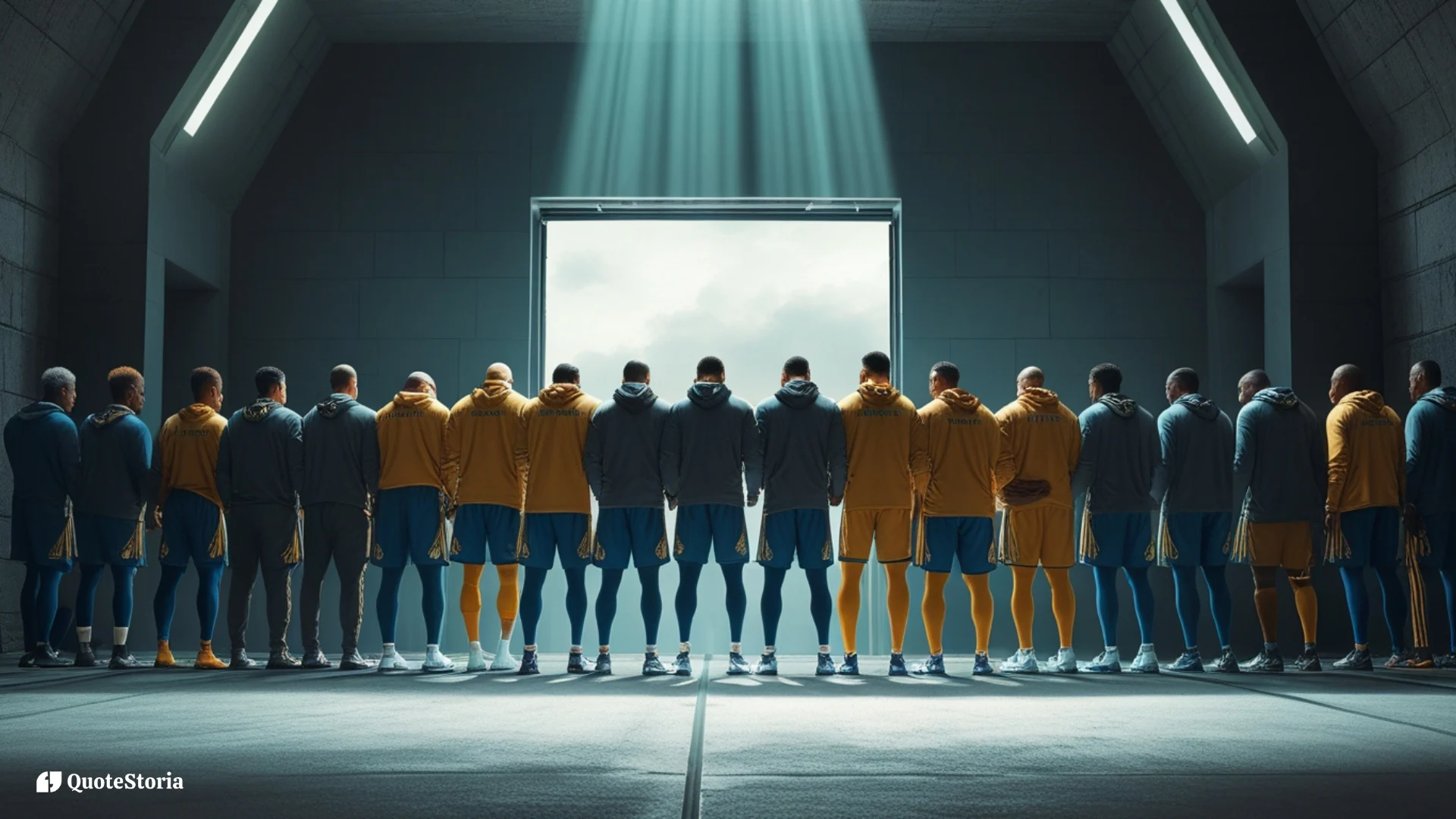 Featured image for quotes on teamwork and collaboration showing a unified team standing together before a championship moment.