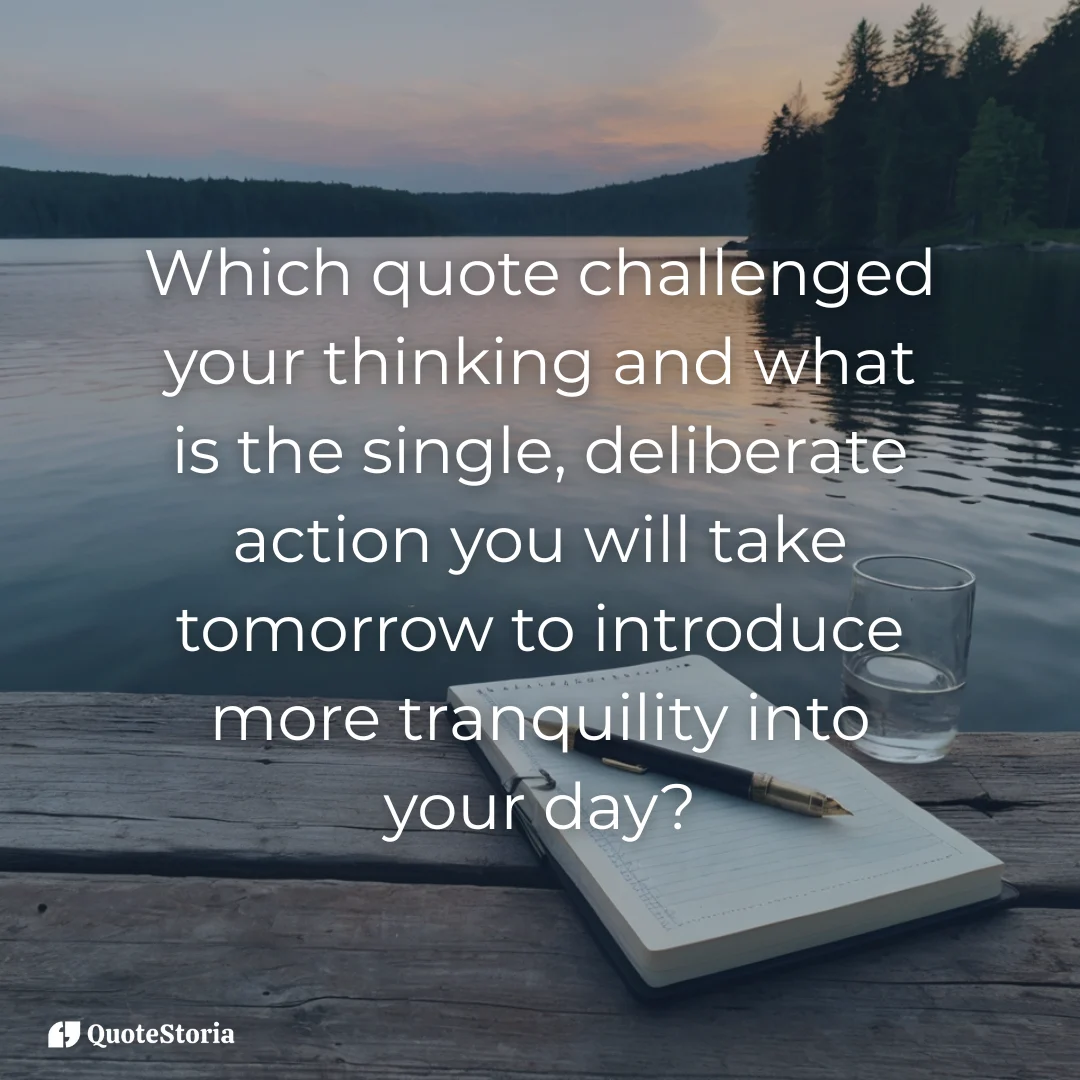 Reflection card image showing a calm lakeshore at dawn with a journal and pen on a wooden dock, symbolizing introspection.