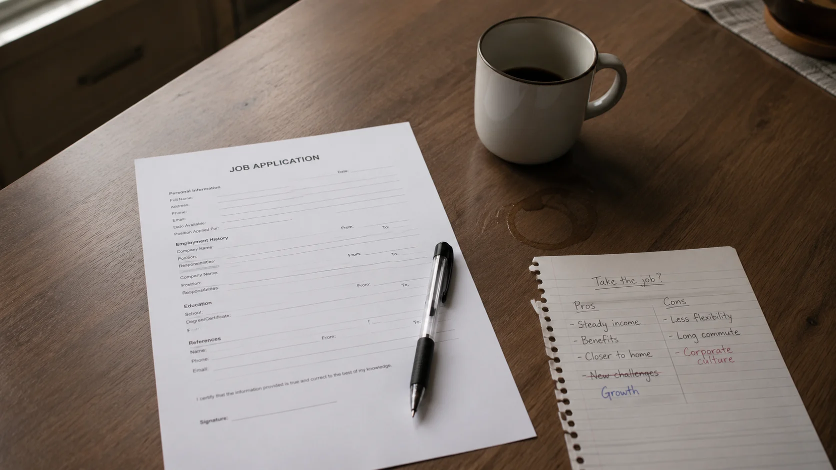 pen resting on blank signature line of form